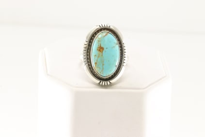 Native America Navajo Sterling Silver Kingman Turquoise Ring By A.M.