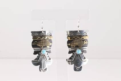 Native America Navajo Sterling Silver Turquoise Dangling Earring's By T&R Singer.