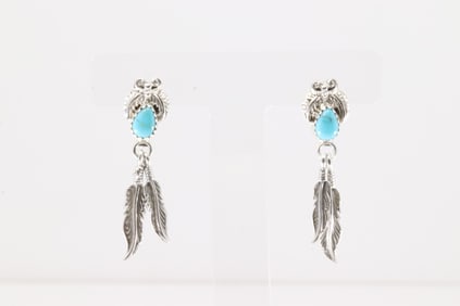 Native America Navajo Sterling Silver Turquoise Post / Dangling Earring's By Sharon McCarthy.