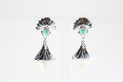 Native America Navajo Sterling Silver Turquoise Post / Dangling Earring's By Genevieve Francisco.