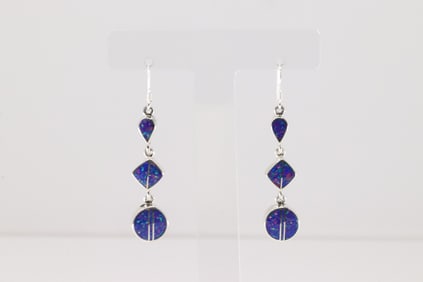 Native America Navajo Sterling Silver Purple Opal Inlay Dangling Earring's By James Manygoats.