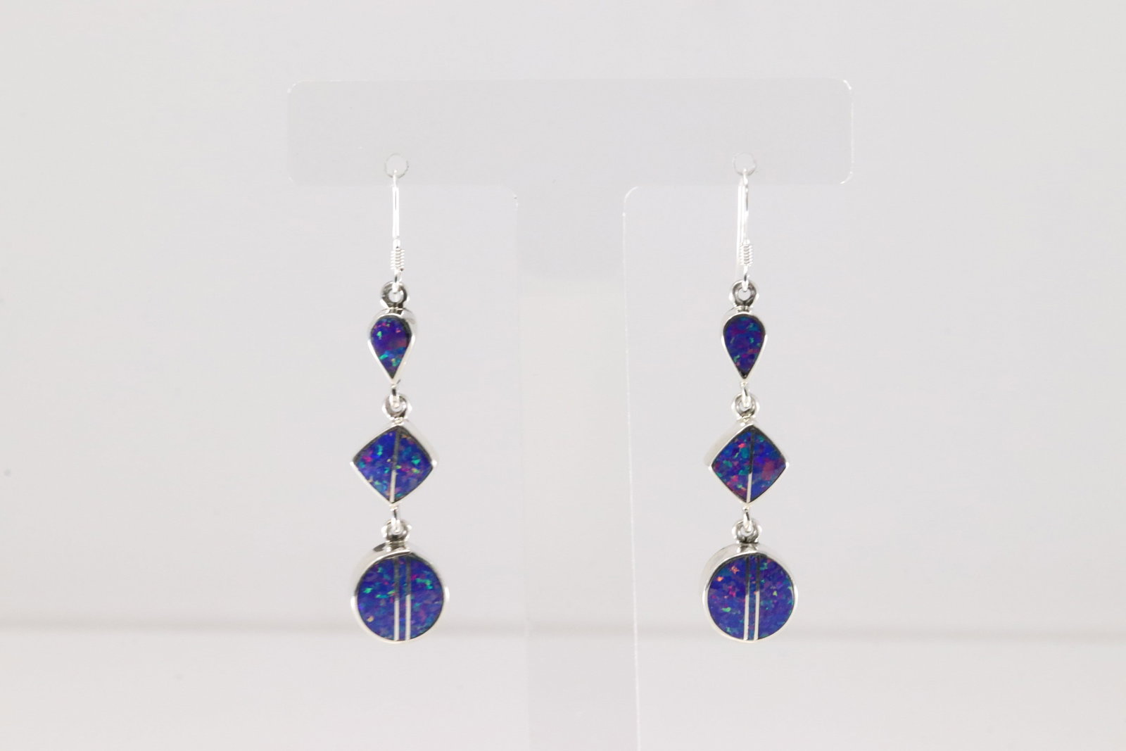 Native America Navajo Sterling Silver Purple Opal Inlay Dangling Earring's By James Manygoats.: This is a Native America Navajo Sterling Silver Purple Opal Inlay Dangling Earring's By James Manygoats.
