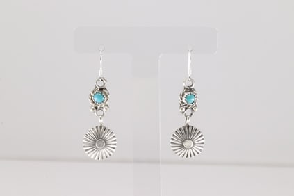 Native America Navajo Sterling Silver Turquoise Dangling Earring's By Jerold Joe.