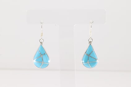 Native America Zuni Sterling Silver Turquoise Inlay Dangling Earring's By Laurie Kalleste.