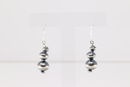 Native America Navajo Sterling Silver Pearl Beaded Dangling Earring's By Treva Jim.