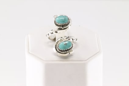 Native America Navajo Sterling Silver Turquoise Ring By Sheena Jack.