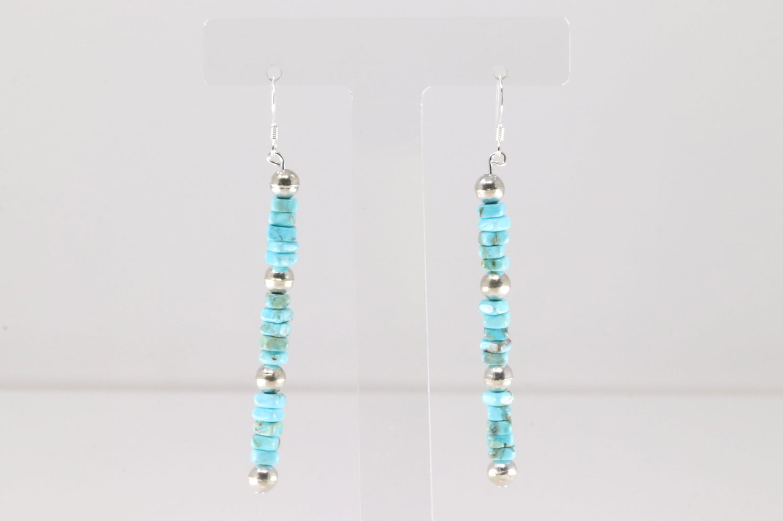 Native America Navajo Sterling Silver Turquoise & Pearl Dangling Earring's. (1 of 4)