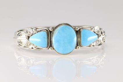 Native America Navajo Sterling Silver Turquoise Bracelet Cuff By Jerome Delgarito.