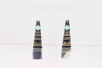 Native America Navajo Sterling Silver Turquoise Dangling Earring's By T&R Singer.