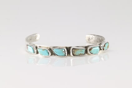 Native America Zuni Sterling Silver Turquoise Barcelet Cuff By Jude Candelaria.