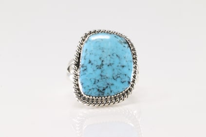 Native America Navajo Sterling Silver Turquoise Ring By Franklin Johnson.