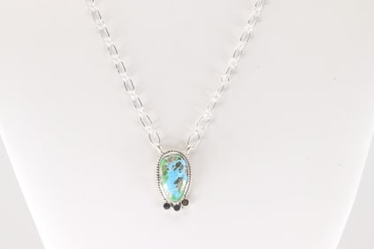 Native America Navajo Sterling Silver Sonora Turquoise Necklace By Sharon McCarthy.
