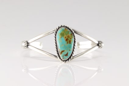 Native America Navajo Sterling Silver Kingman Turquoise Bracelet Cuff By Augustine Largo.