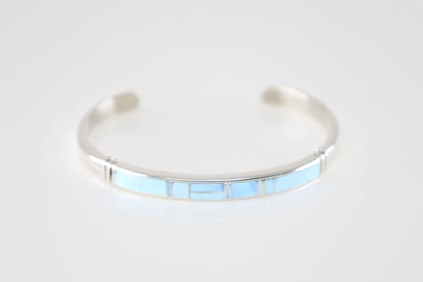 Native America Navajo Sterling Silver Golden Hill Turquoise Inlay Bracelet.