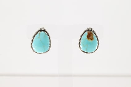 Native American Navajo Sterling Silver Kingman Turquoise Post Earring's By Virginia  B ecenti.