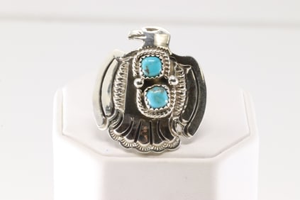 Native American Navajo Sterling Silver Turquoise Thunderbird Ring By Alice R.Saunders.