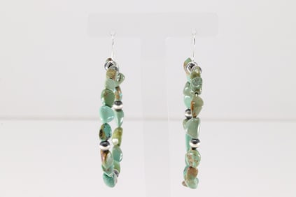 Native American Navajo Sterling Silver Pearl Beaded & Turquoise Hoop Dangling Earring's.
