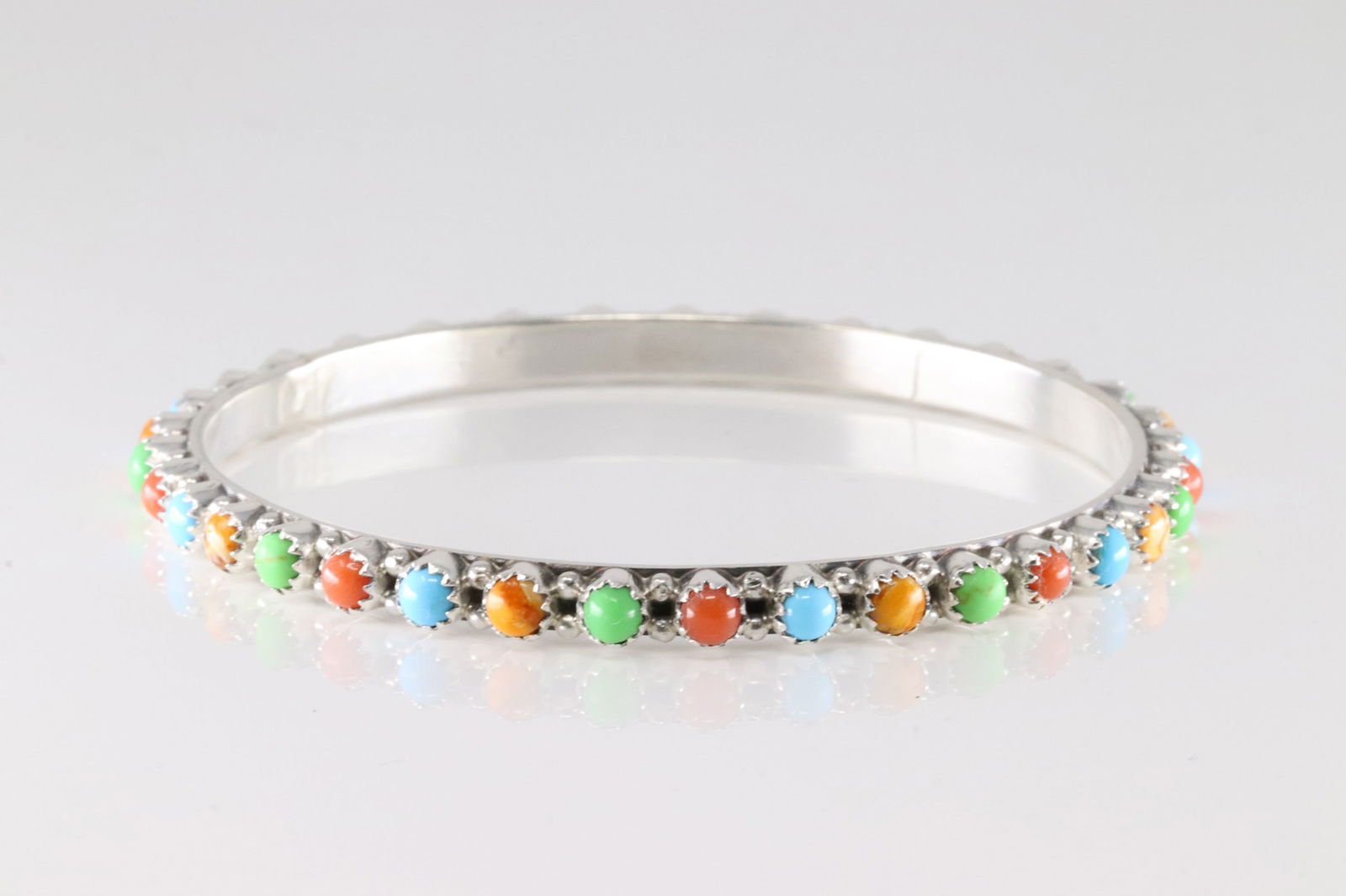 Native American Navajo Sterling Silver Multi-Color Stone Bangle Bracelet By Gaynell Parker. (1 of 3)