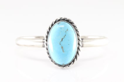 Native American Navajo Sterling Silver Kingman Turquoise Bracelet By Chimney Butte.
