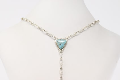 Native America Navajo Sterling Silver Turquoise Necklace By Charlene Yazzie.