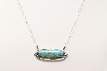 Native America Navajo Sterling Silver Turquoise Necklace By Sadie Jim.