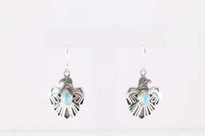 Native America Navajo Sterling Silver Turquoise Thunderbird Dangling Earring's y Paige Gordon.