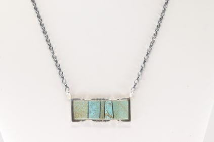 Native America Navajo Sterling Silver Kingman Turquoise Necklace By Steve Francisco.