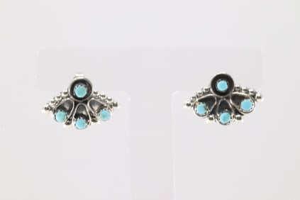 Native America Navajo Sterling Silver Kingman Turquoise Post Earring's By Joan Cheama.