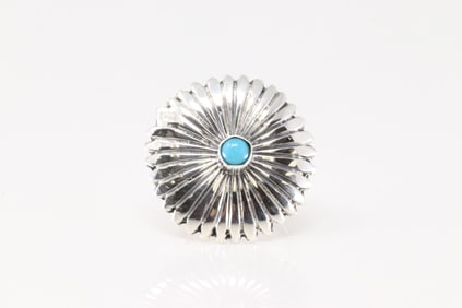 Native America Navajo Sterling Silver Turquoise Ring By Alice R Saunders.