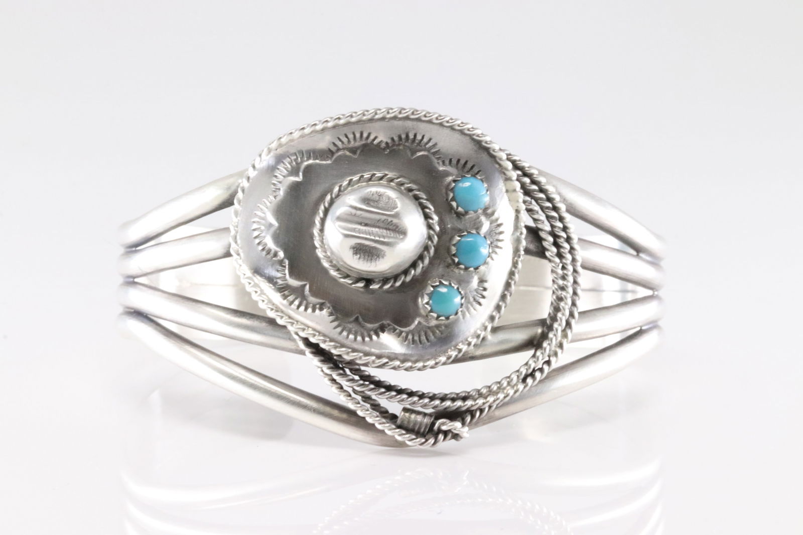 Native America Navajo Sterling Silver Turquoise Cowboy Hat Bracelet Cuff By Bobby Platero. (1 of 4)