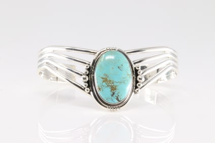 Native America Navajo Sterling Silver Turquoise Bracelet Cuff By Harold Becenti.