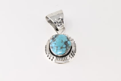 Native America Navajo Sterling Silver Turquoise Pendant By Harold Becenti.