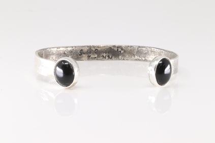 Native America Zuni Sterling Silver Black Onyx Bracelet Cuff By Jude Candelaria.