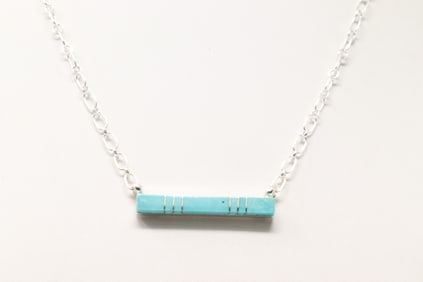 Native America Zuni Sterling Silver Turquoise Inlay Necklace By Maderrall Kallestewa.