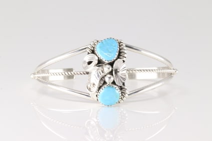 Native America Navajo Sterling Silver Turquoise Barcelet Cuff By Max Calladitto.