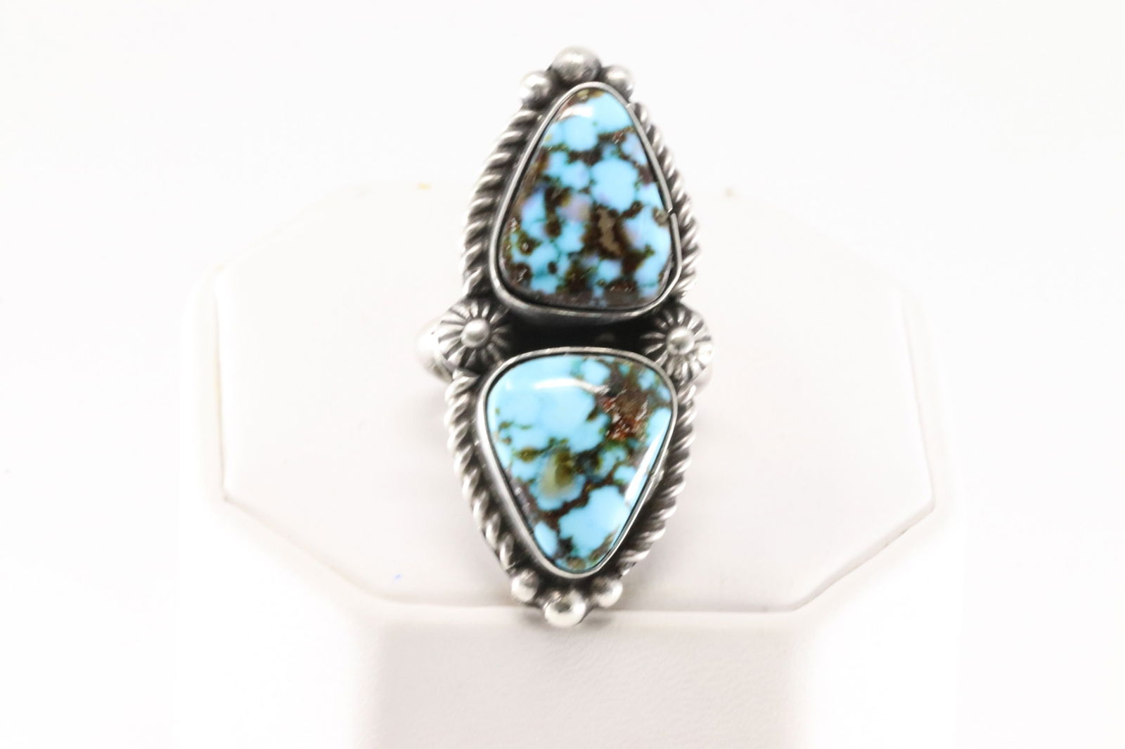 Native America Navajo Sterling Silver Turquoise Ring 2 Stone By Robert Shakey. (1 of 4)
