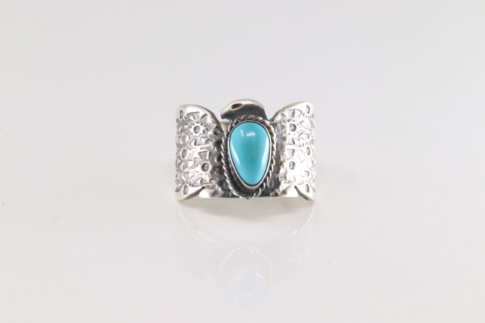 Native America Navajo Sterling Silver Turquoise Eagle Ring By F. (1 of 4)
