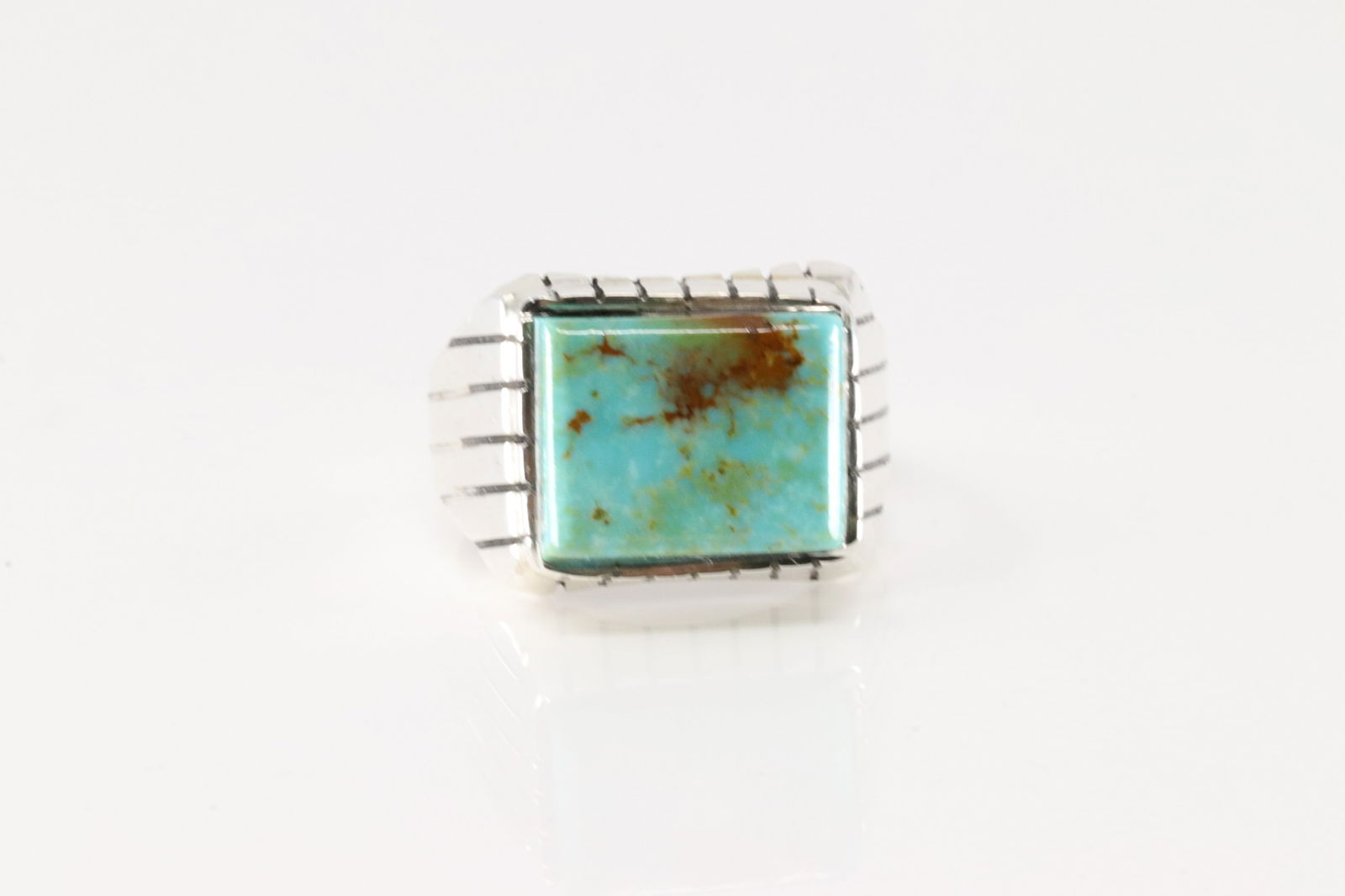 Native American Navajo Sterling Silver Men Turquoise Ring By R. (1 of 3)