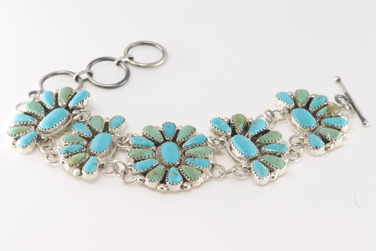 Native America Navajo Sterling Silver Kingman Turquoise Bracelet Link By Alicia Wilson. (1 of 4)