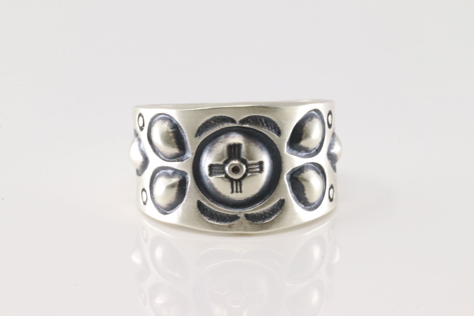 Native America Navajo Sterling Silver Solid Stamped Ring By M.C. (1 of 4)