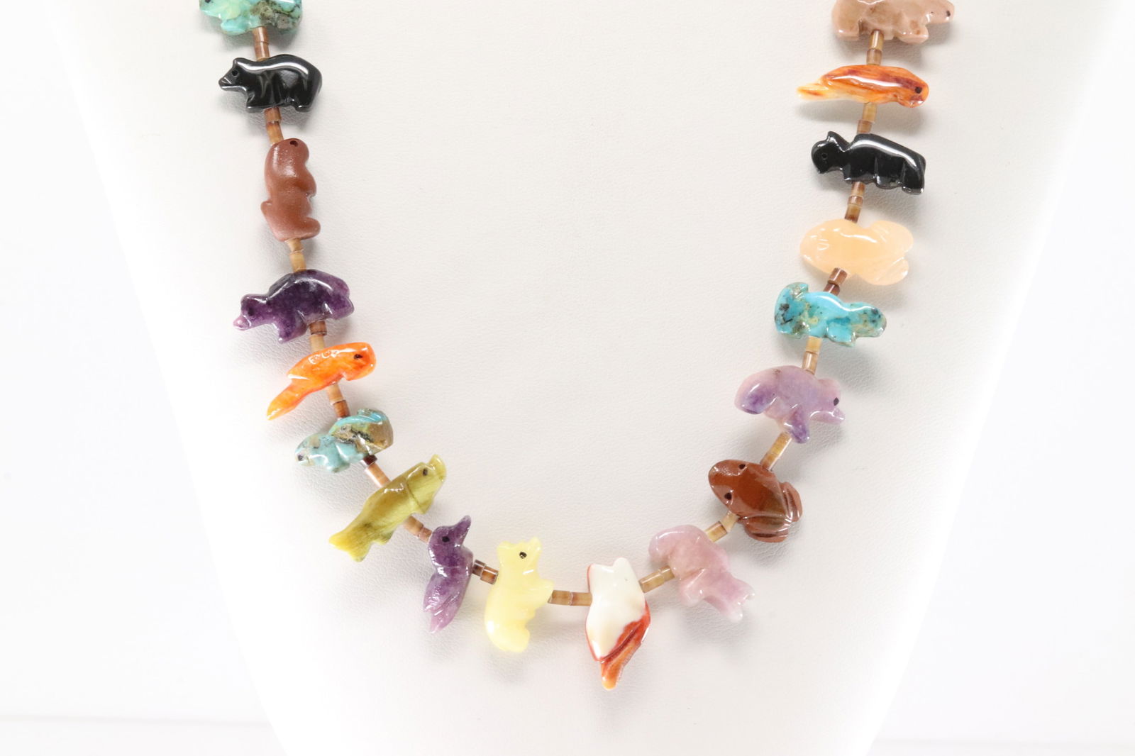 Native America Zuni Sterling Silver Multi-Color Stone Fetish  Necklace Carved. (1 of 4)