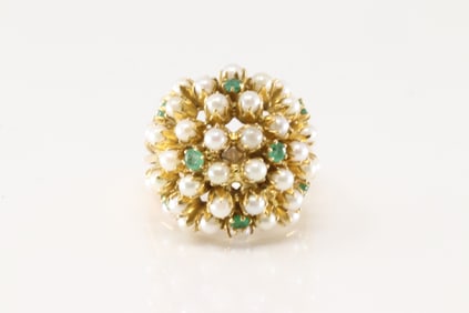 Emerald & Pearl Cocktail  Ring