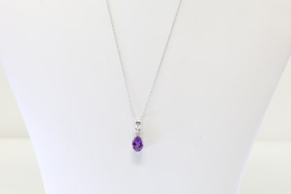 Amethyst & Diamond Pendant / Necklace 10Kt.