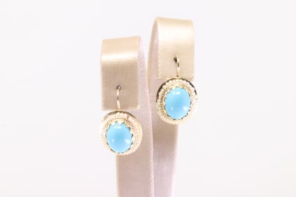 Turquoise & Pearl Huggie Earring 14Kt.