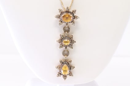 Citrine & Diamond Vintage Pendant 18Kt.