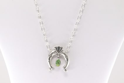 Native America Navajo Sterling Silver Turquoise Naja Necklace By Gary Shorty.