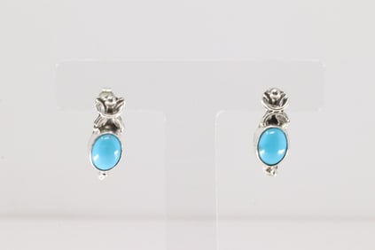 Native America Navajo Sterling Silver Turquoise Post Earring's By Annette Chiquito.