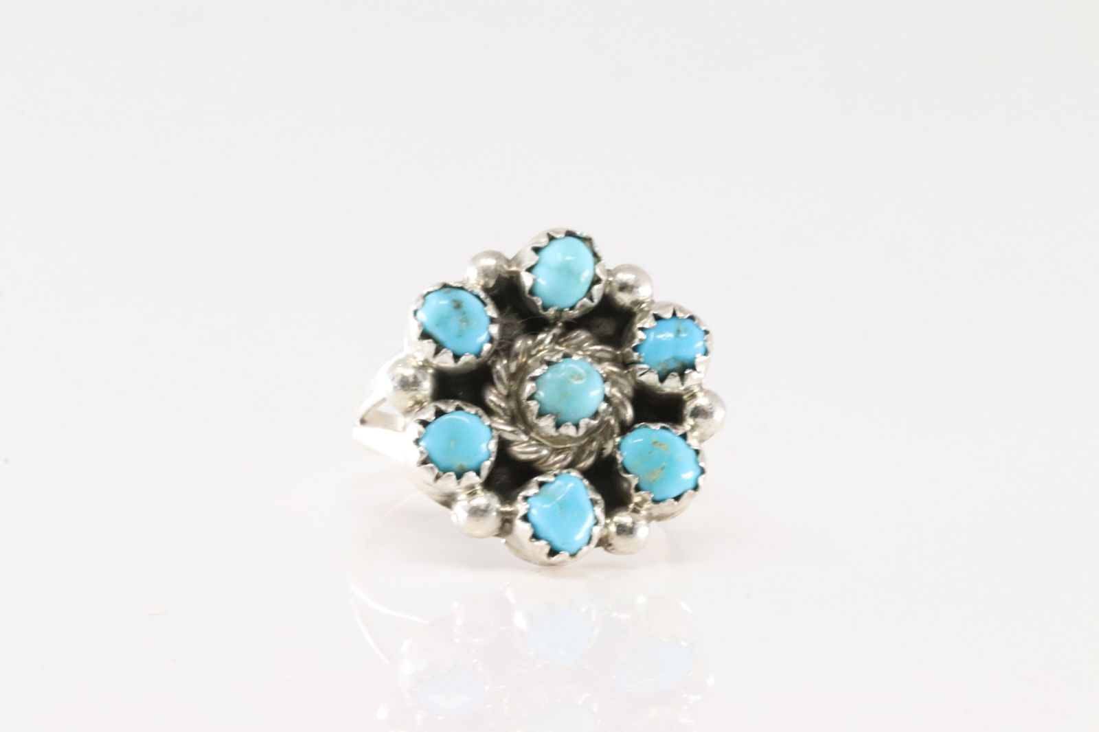 Native America Navajo Sterling Silver Turquoise Flower Ring By B. (1 of 4)