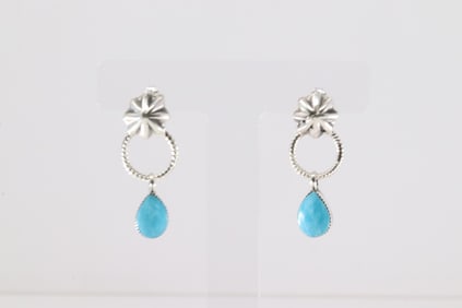 Native America Navajo Sterling Silver Turquoise Post Earring's By Sheena Jack.