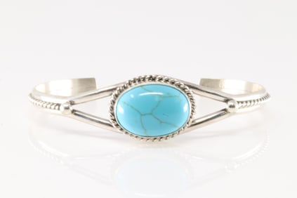Native America Navajo Sterling Silver Turquoise Bracelet Cuff By Y.